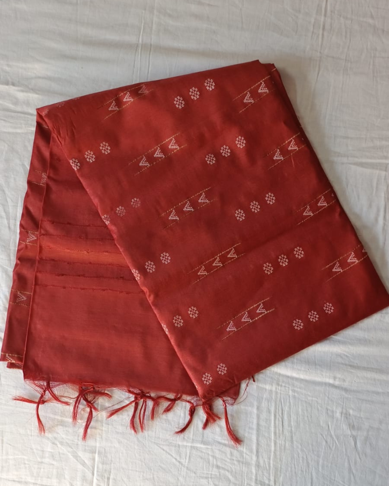 On sale Brick Red Bhagalpur silk handloom saree