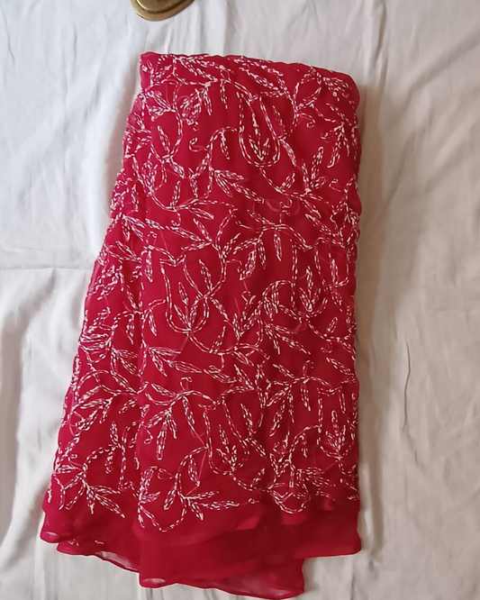 Berry Red georgette Chikankari saree