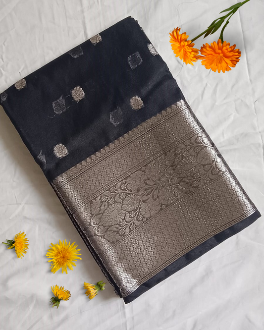 Black & Silver Banarasi Semi Organza