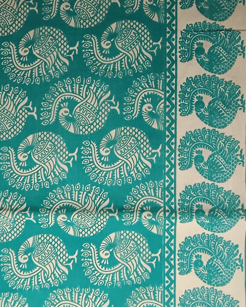 Blue Mangalgiri Cotton Block Print Saree