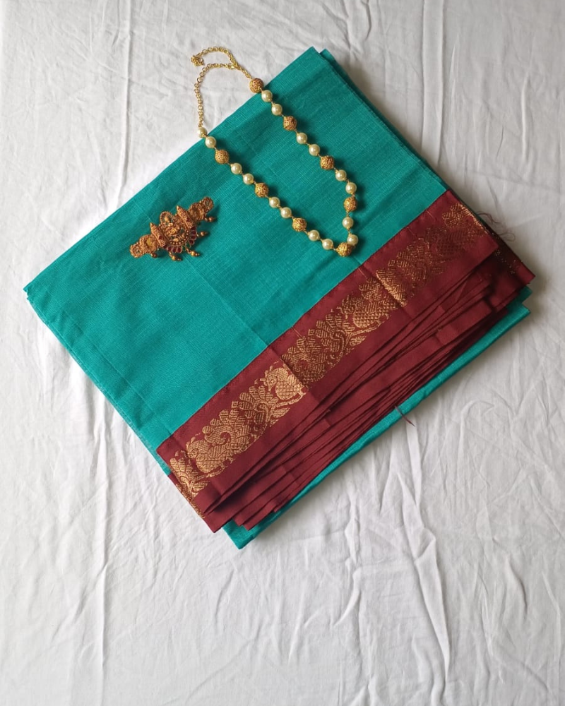 Blue Gadwal Handloom Cotton Saree