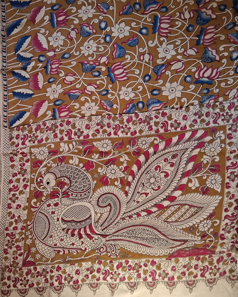 Brown Chennur silk with Kalamkari Block Print