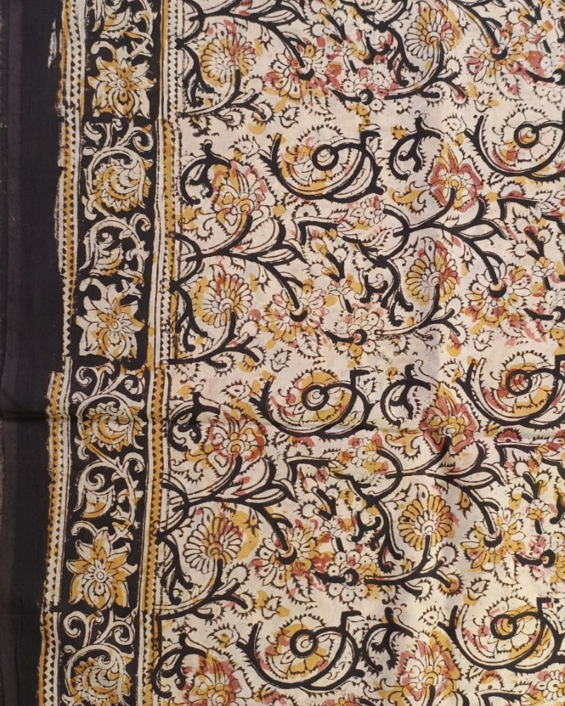 Brown Chennur Silk Block Print saree