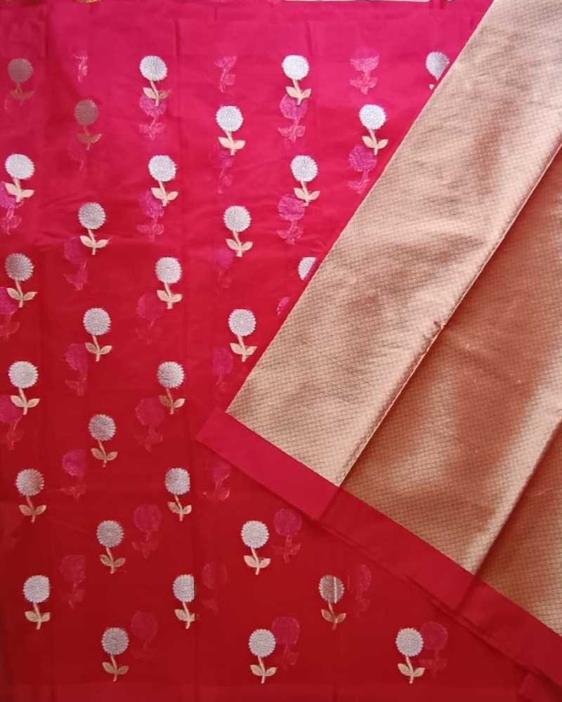 Deep Pink Banarasi Semi Kora Organza Saree