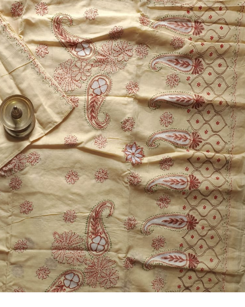 Flax Yellow cotton chikankari saree