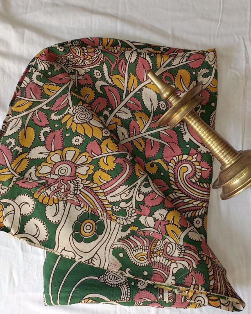 Green  Chennur silk with Kalamkari Block Print