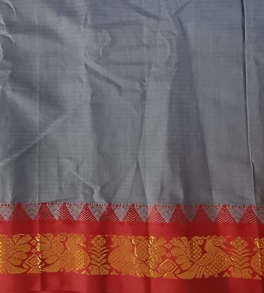 Grey Gadwal Handloom Cotton Saree