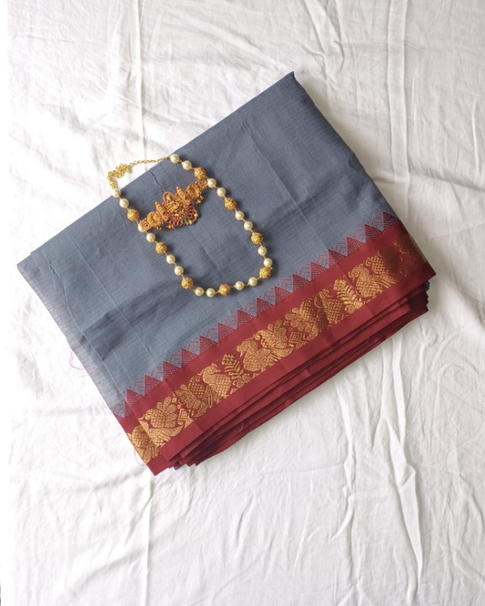 Grey Gadwal Handloom Cotton Saree