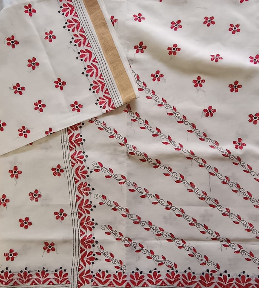 Kerala Cotton Kantha work Saree