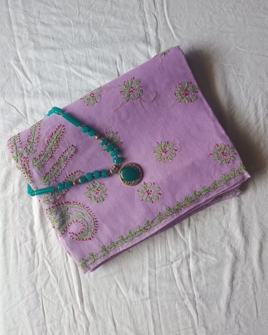 Lavender Cotton chikankari work saree