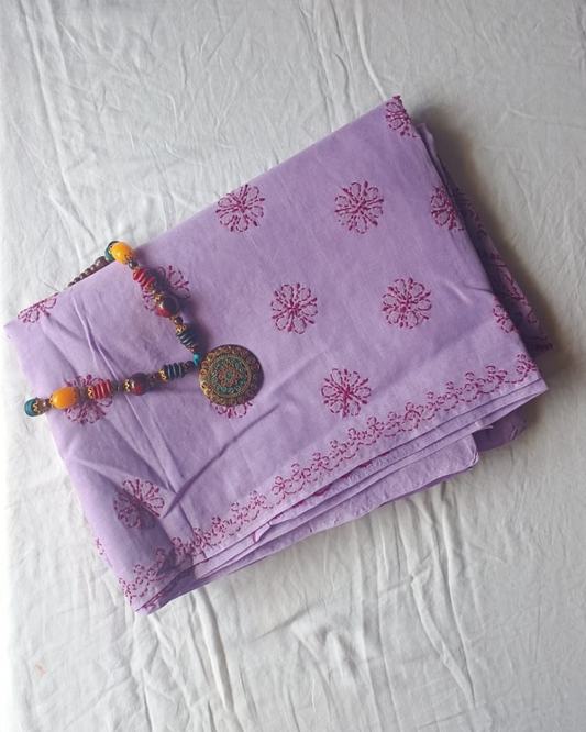 Lavender Cotton Chikankari work saree