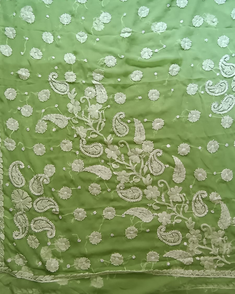 Light Green Resham Georgette Chikankari