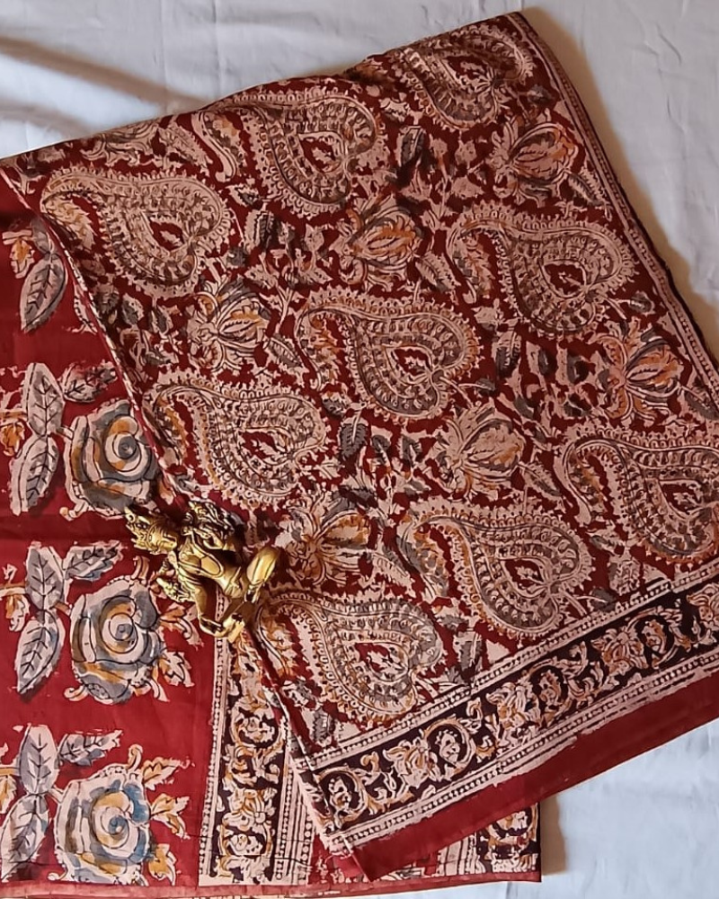 Maroon Kalamkari Mul Cotton Saree