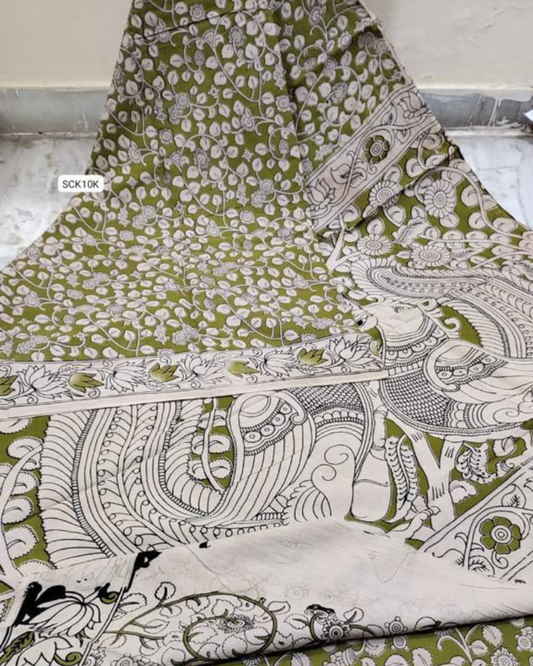 Green Kalamkari Cotton Saree