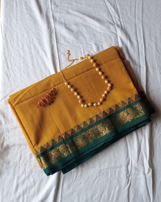 Mustard Color Gadwal Handloom Cotton Saree