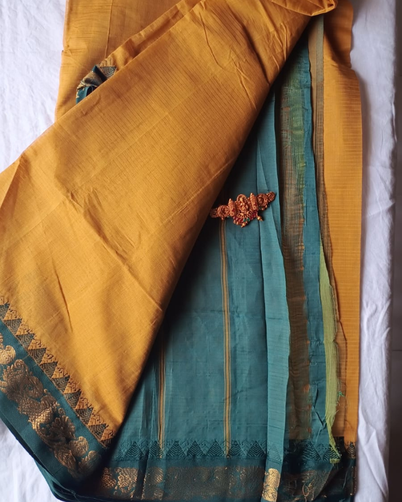 Mustard Color Gadwal Handloom Cotton Saree