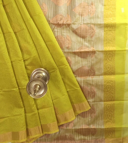 Mustard Green Ellampilai Handloom Sico saree