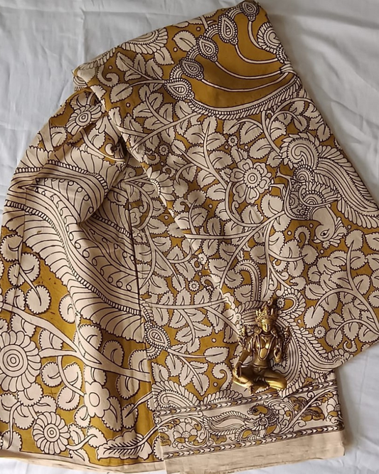 Mustard Yellow Kalamkari Cotton Saree