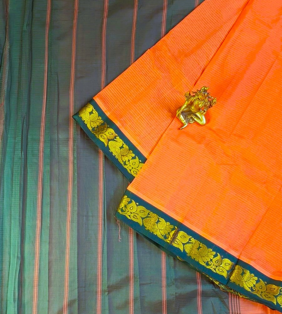 Orange Gadwal Handloom Cotton Saree