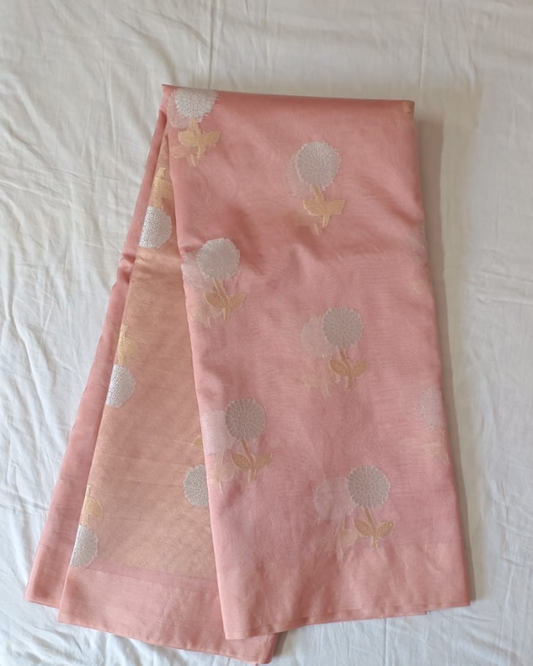 Pale Pink Banarasi Semi Kora Organza Saree