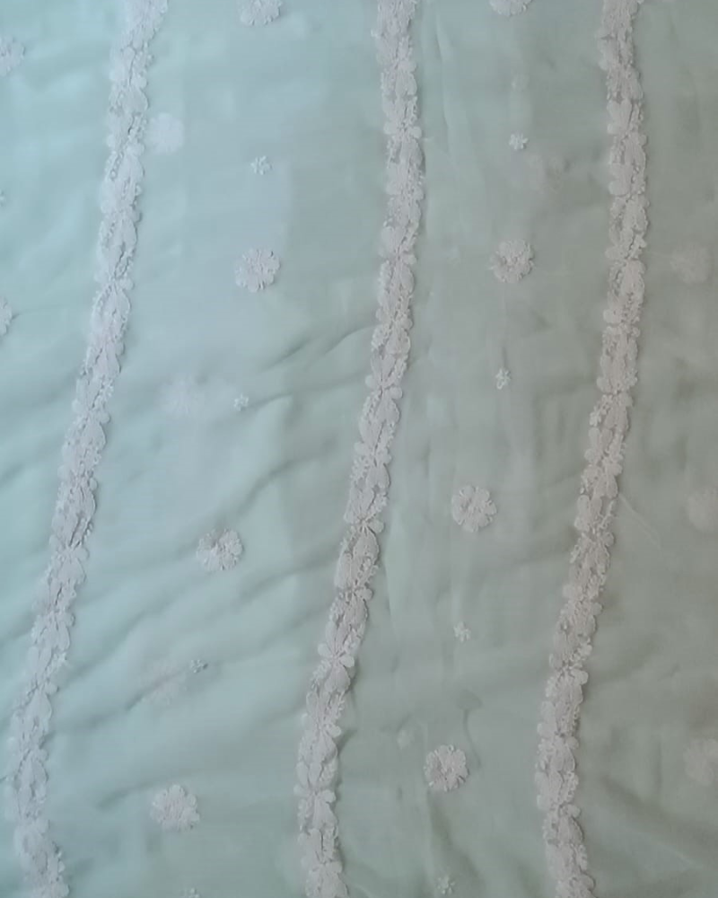 Turquoise Blue Georgette chikankari saree