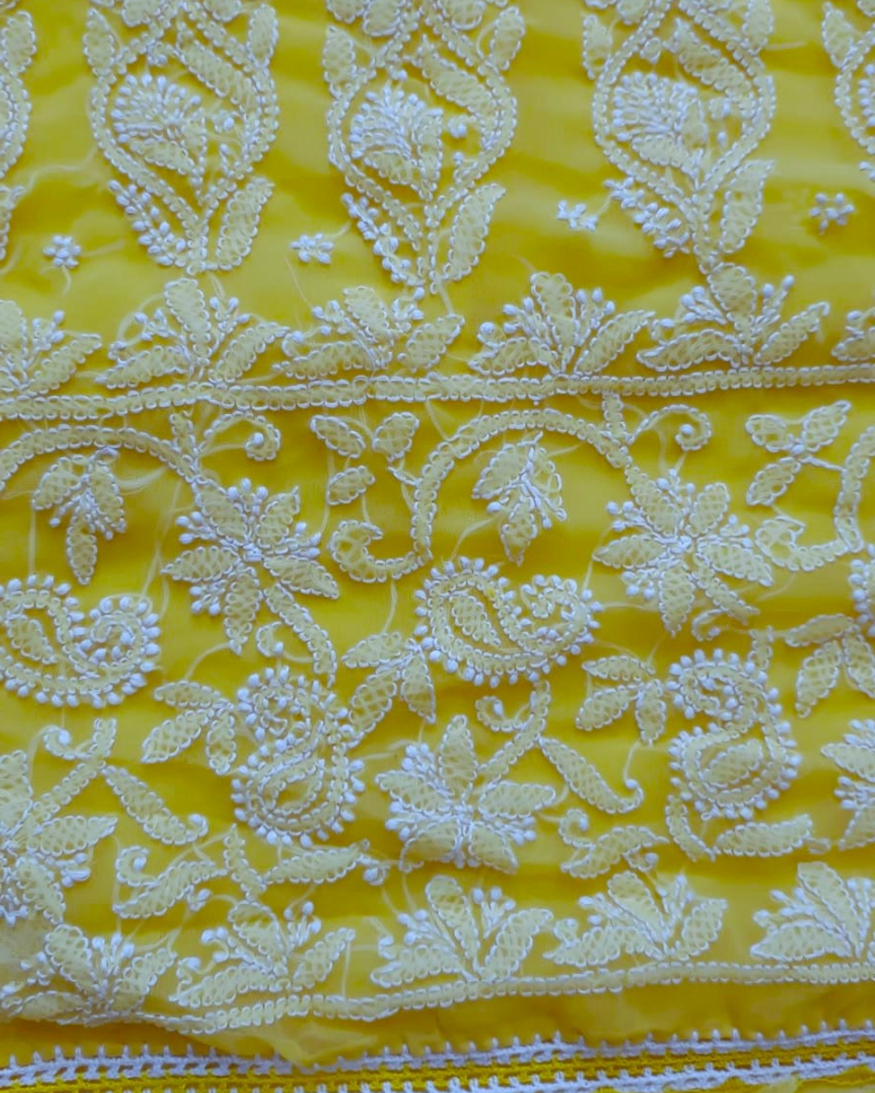 Yellow Georgette chikankari saree