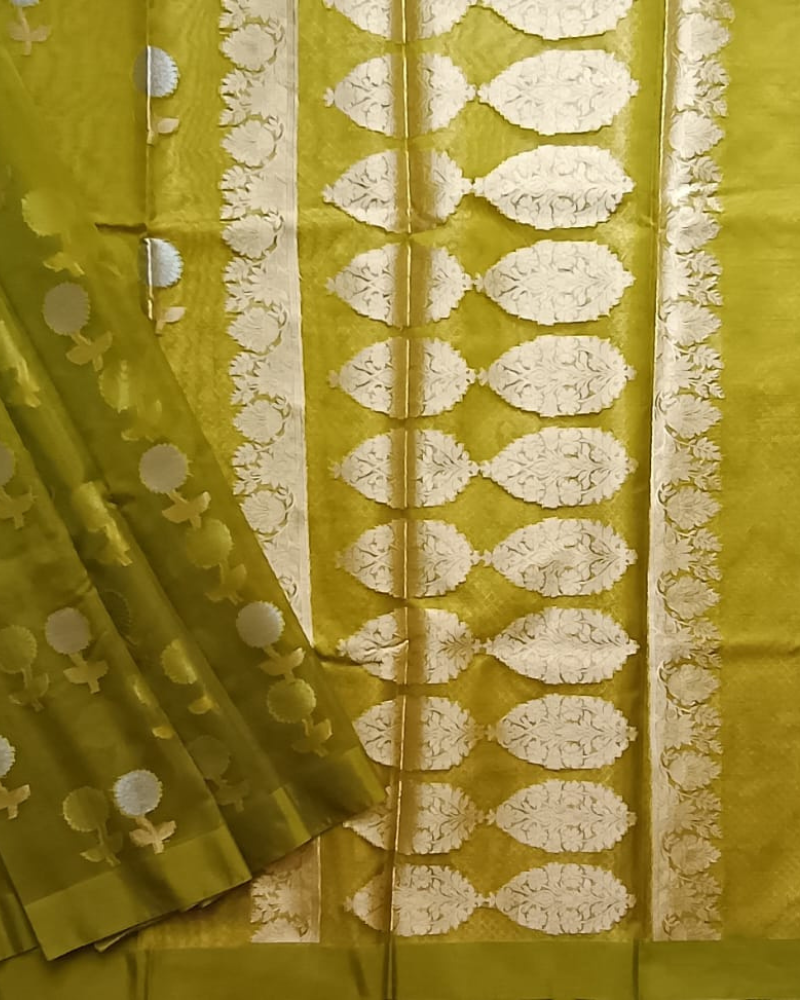 Pastel Green Banarasi Semi Kora Organza Saree