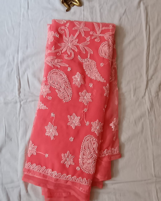 Peach Resham Georgette Chikankari