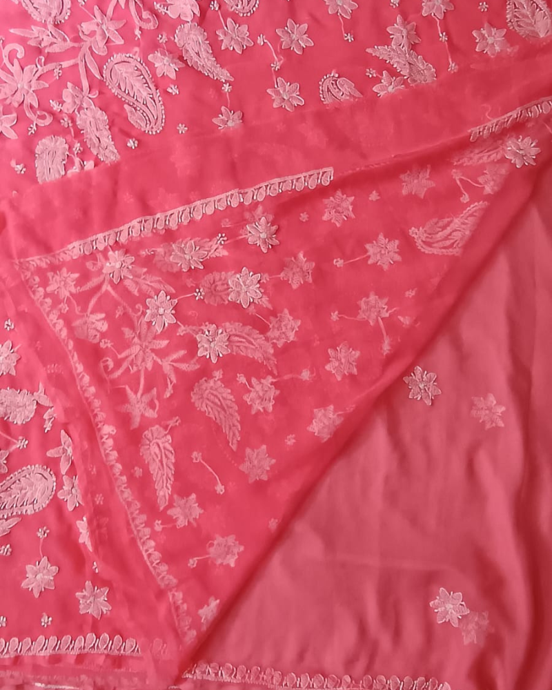 Peach Resham Georgette Chikankari