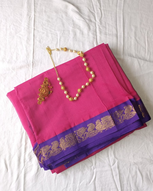 Bright Pink Gadwal Handloom Cotton Saree