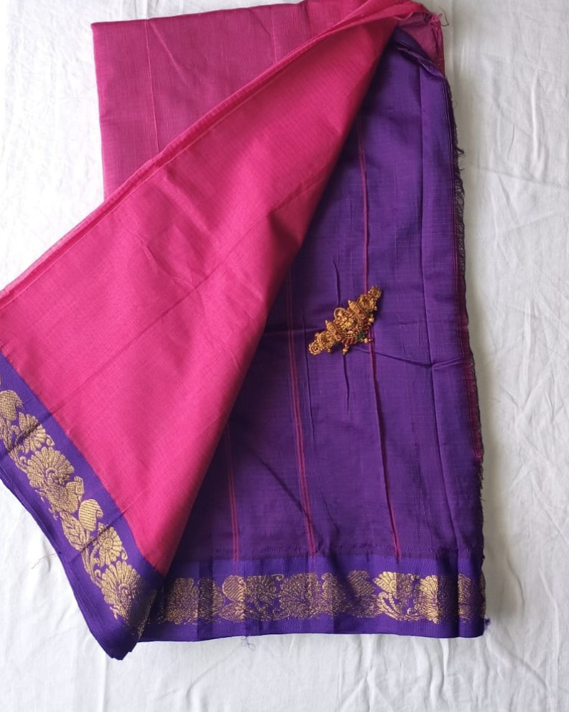 Bright Pink Gadwal Handloom Cotton Saree