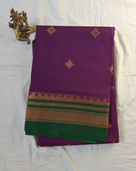 Purple Sico Ilkal Kasuti work saree