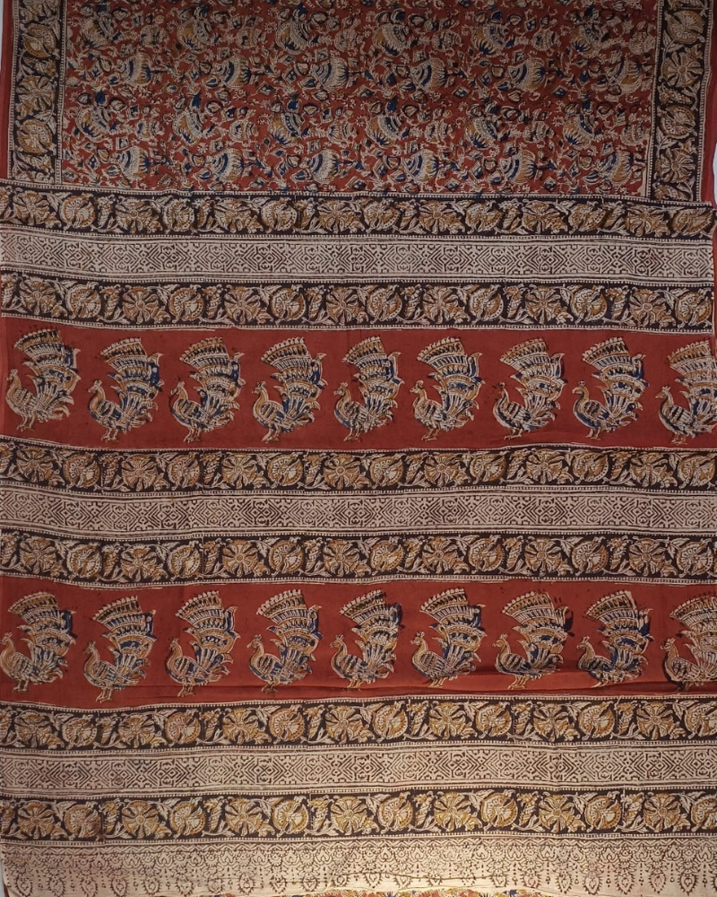 Red Kalamkari Mul Cotton Saree