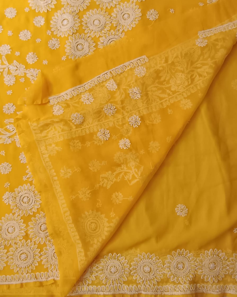 Yellow Georgette Chikankari saree