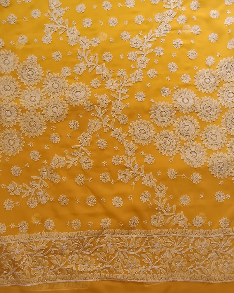 Yellow Georgette Chikankari saree