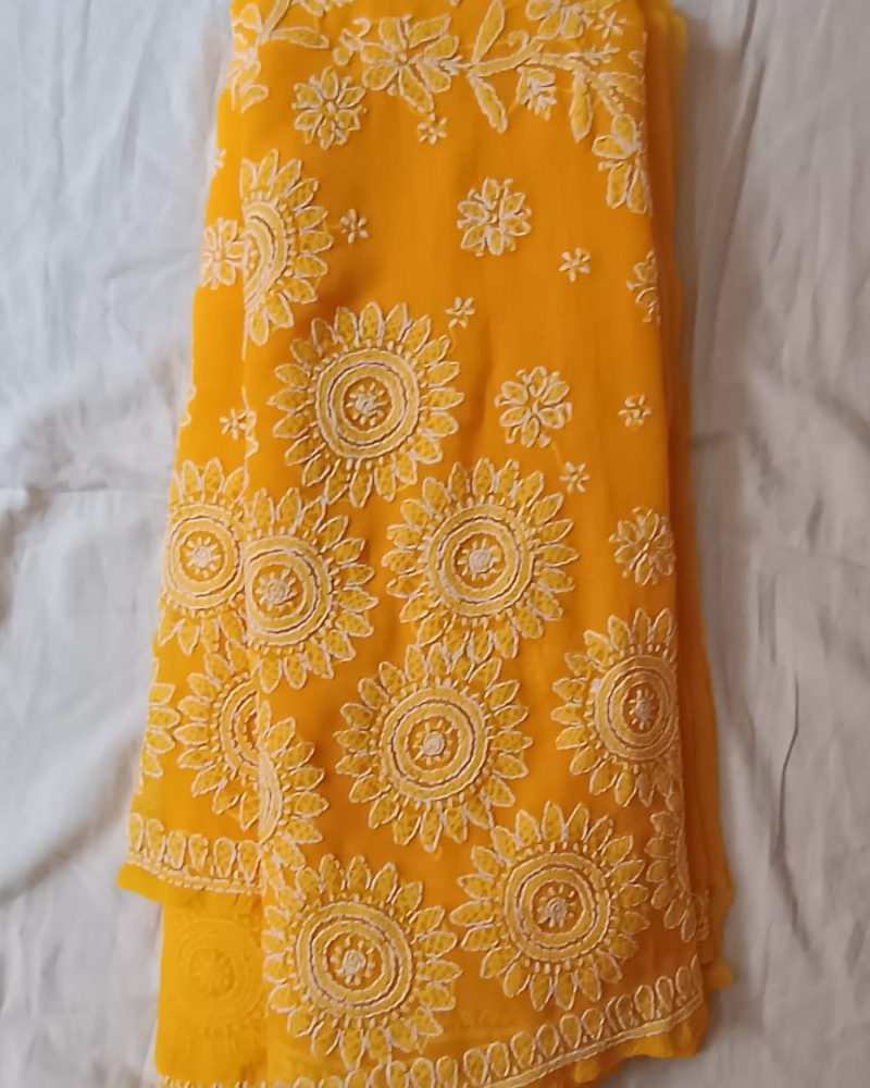 Yellow Georgette Chikankari saree