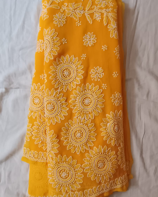 Yellow Georgette Chikankari saree