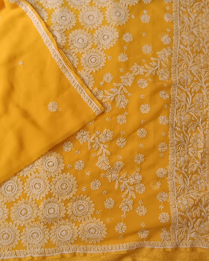 Yellow Georgette Chikankari saree