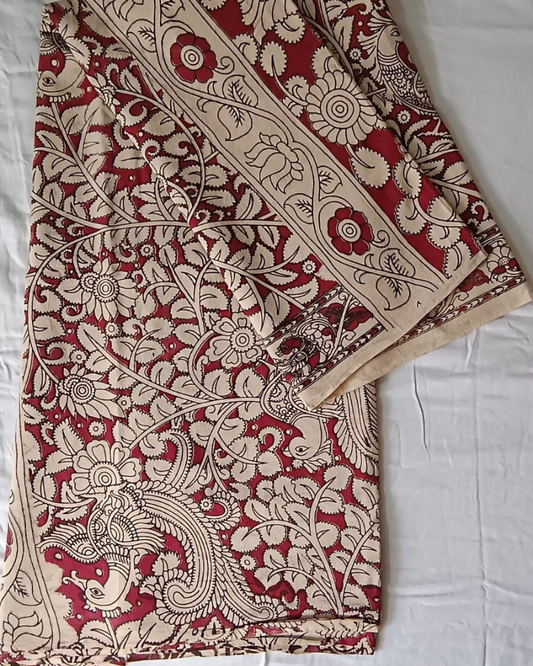 Red Mangalgiri Cotton Block Print Saree