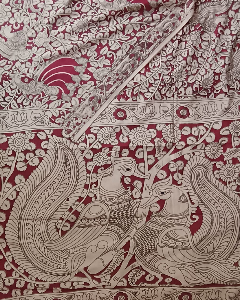 Red Mangalgiri Cotton Block Print Saree