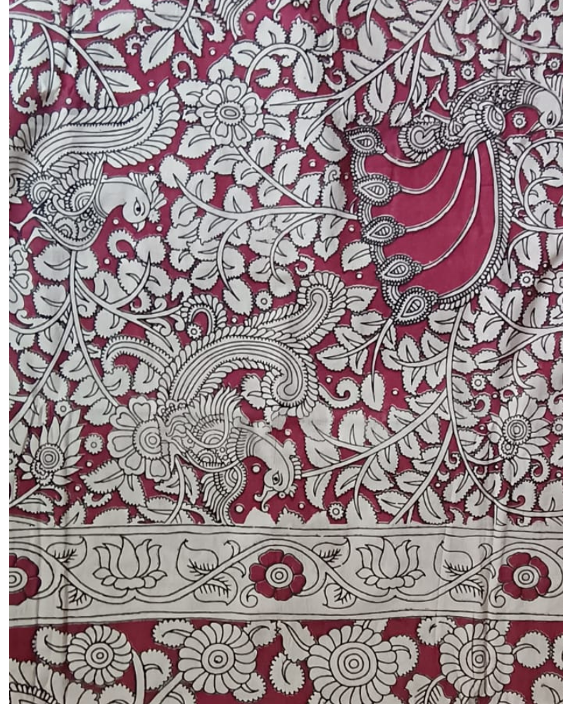 Red Mangalgiri Cotton Block Print Saree